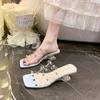 Fashion Transparent Band High Heel Slippers Women 2025 New Rivet Design Square Toe Slides Female Summer Fashion Thick Sole Sandal Mujer