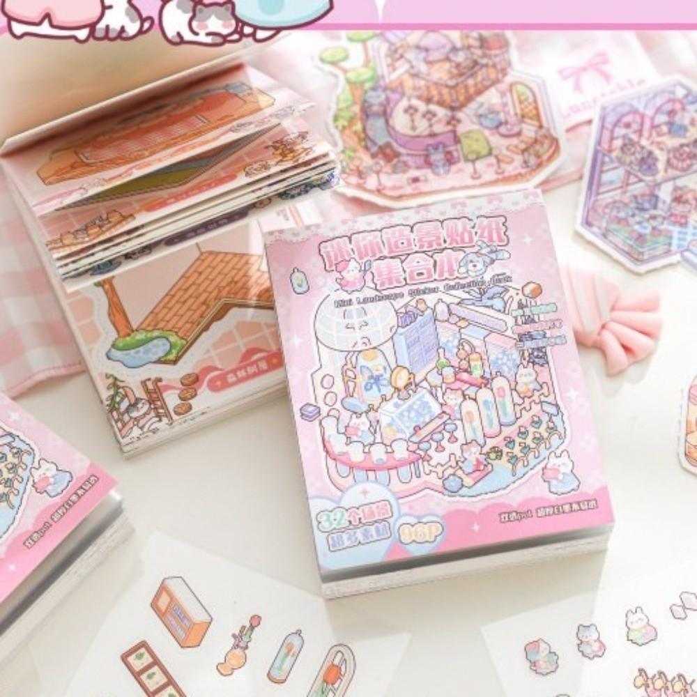 Immersive 3D Scene Stickers 3D DIY Sticker Book Portable Cartoon Stickers  For Students