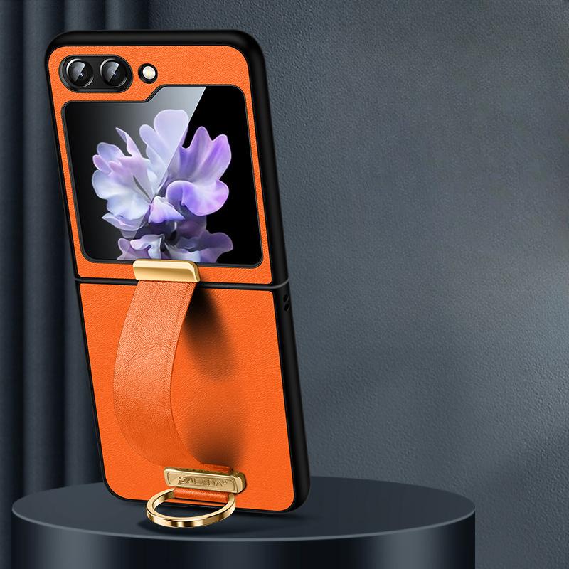 Geeignet für Samsung Zflip6 Handyhülle 5. Generation Faltbares Samsung Sturzsicher W23 Ring Armband Ständer 4. Generation Lederhülle