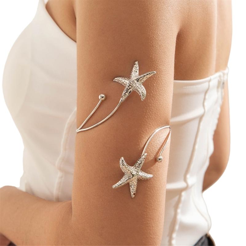 Punk Inspired Adjustable Starfish Cuff Bracelet Gold Tone Geometric Iron Jewelry For Women’s Style