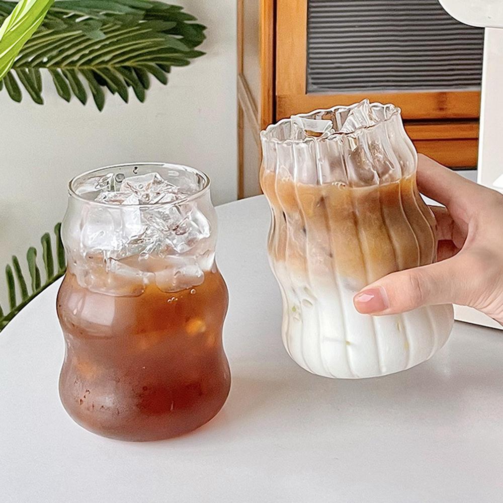 

Ins Transparant Glass Cups Wave Shape Glass Cup Tea Juice Milk Coffee Mug Heat-resistant Tumbler Drinkware Glasses Stripe Mug 401-500ml