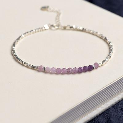 Pulseira de prata quebrada com ametista não especificada, pulseira fina de cristal roxo, joias de contas para namorada.