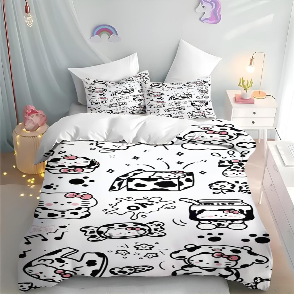 MINISO Hello Kitty Copripiumino Cartone Animato Anime Stampato Set Biancheria da Letto Federa per Bambini Stampata Biancheria da Letto Moda per la Casa Ragazzi Ragazze