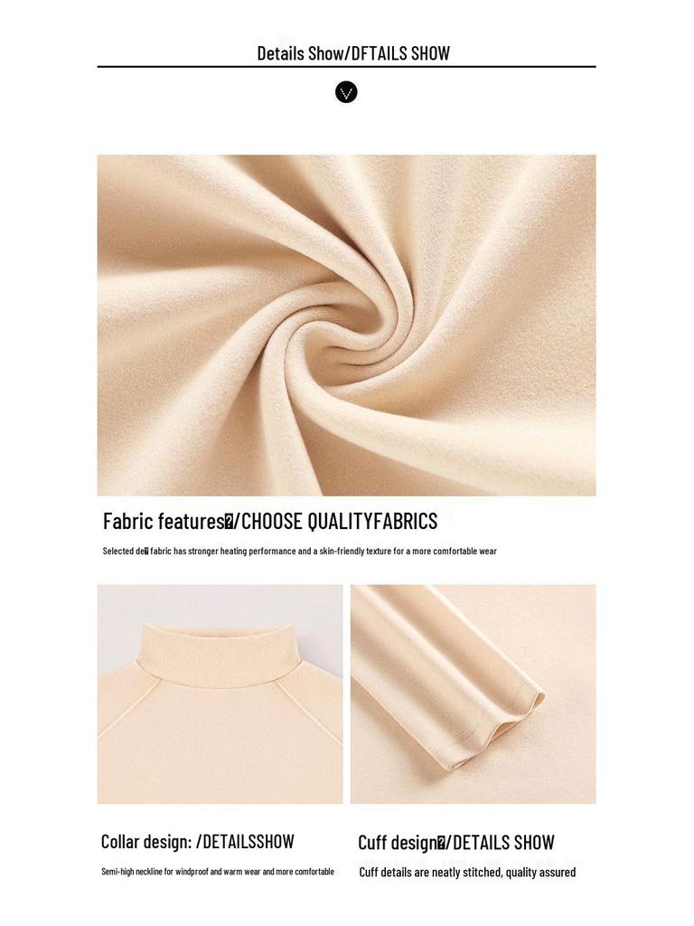 Women's Velvet Semi-High Neck Thickened Base Layer Top for Autumn and Winter