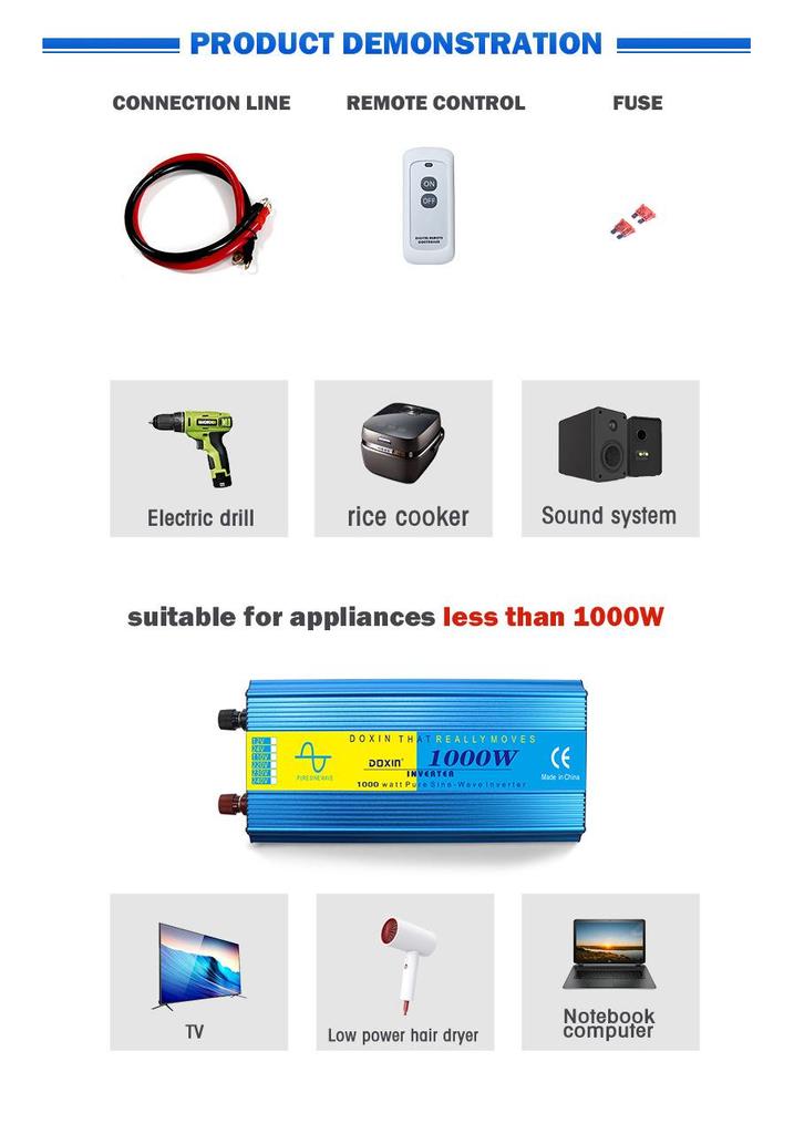 1000W LCD Pure Sine Wave Inverter DOXIN Photovoltaic Power Converter