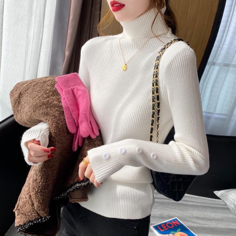 Элегантный женский свитер-пуловер с высоким воротом, утолщенный, осень и зима, новая рубашка с длинным рукавом, модные повседневные вязаные свитера на пуговицах 1694 One Size белый