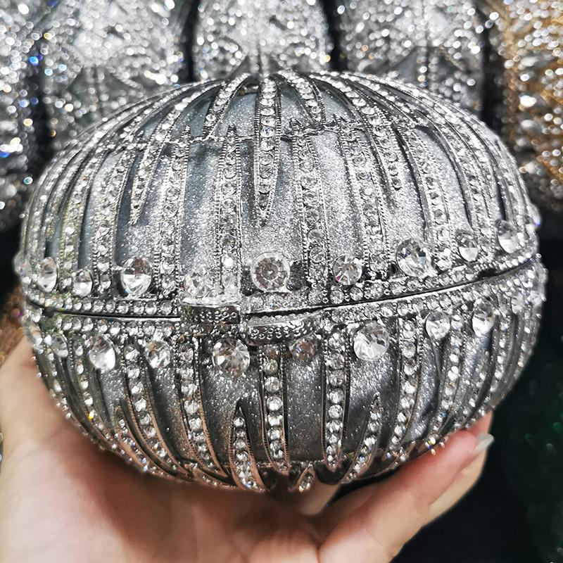 WHTUOHENG Ball Clear Crystal Clutches Evening Bag Women Luxury Diamond Prom Wedding Bridal Purse Rhinestone Mini Minaudiere