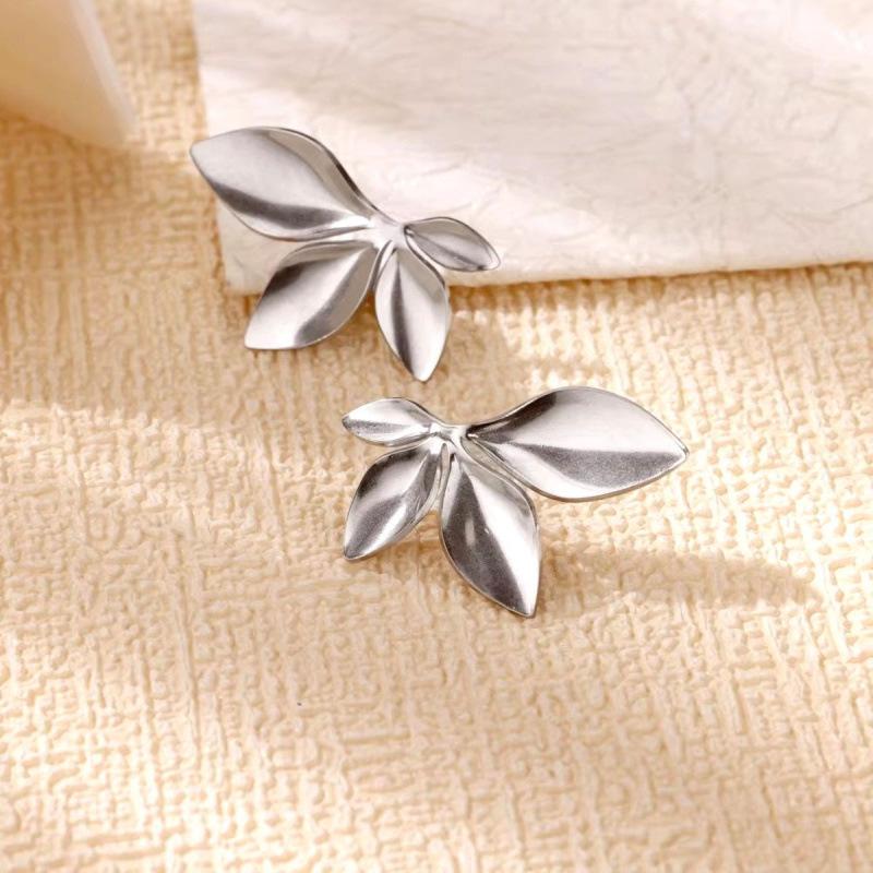 European & American Style Stainless Steel Petal Leaf Earrings for Women