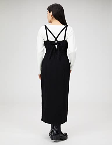 Freeze Mart Women's Casual Dress with Back Ribbon, I-Line Denim Jumper Skirt, Black, Size S