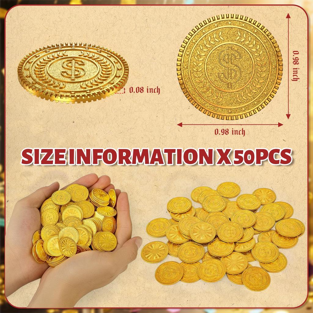 Byhoo 50 KS Kovové Zlaté DND Pirátske Antistresové s Zamatovým Sťahovacím Vreckom na Doskové Poklad Pirátske Dobrodružstvo s Tematikou Hry Darčeky Mince, Mince,