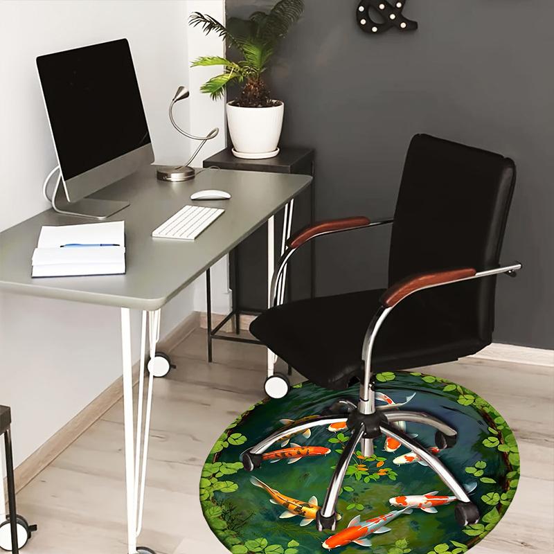 

1pc Office Carpet Chair Mats Koi Fish Pond Decorative Circle Perfect for Decorating Office Chairs, Living Rooms, Or Bedrooms 80cm