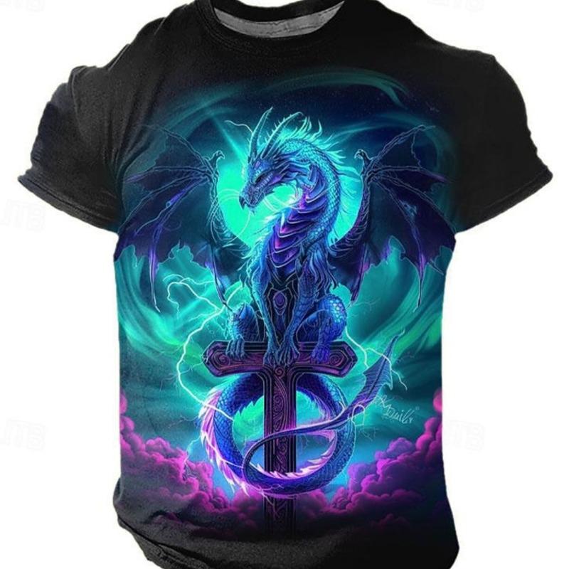 Pánské 3D tištěné tričko s dračím vzorem, denní ležérní streetwear, outdoorové sporty, krátký rukáv, městská móda, léto