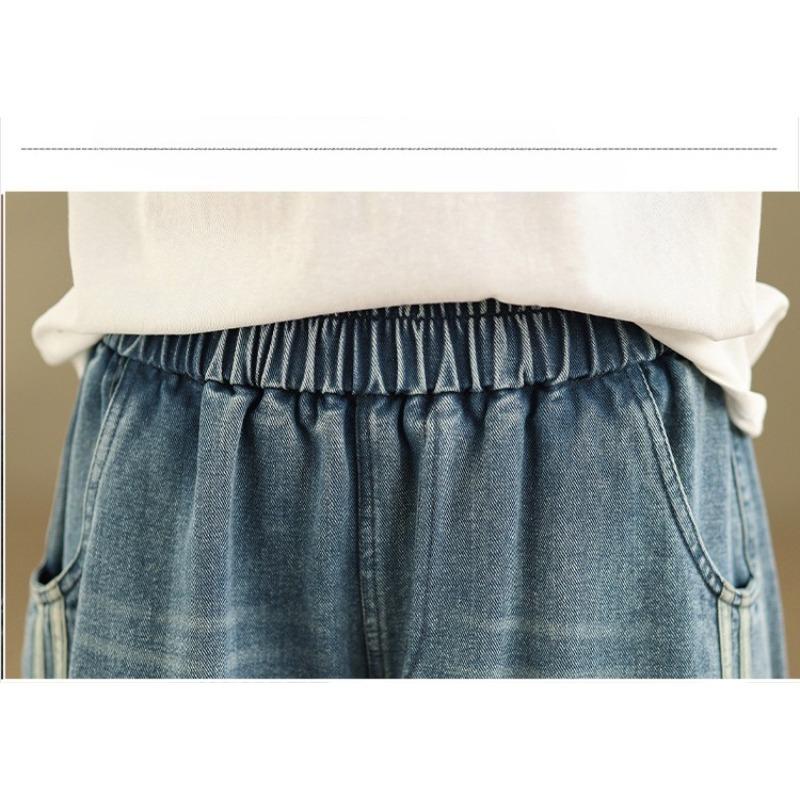 Women's Plus Size Casual High Waist Wide Leg Jeans Elastic Loose Slimming Straight Cut Denim Pants Versatile Loose Fit