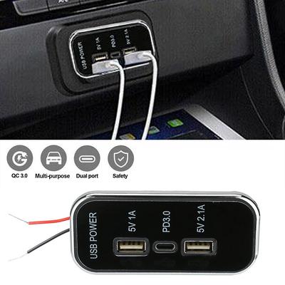 3 Ports 24W PD Type-C 2.1A 1A USB Car Charger Socket 12/24V for Motorcycle Auto Truck ATV Boat RV Bus Power Adapter Outlet