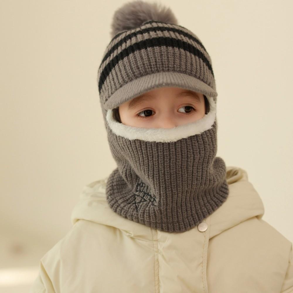 Plush Kids Ear Protection Balaclava Thermal Warm Neck Warmer Hat 2 In 1 Thick Knit Beanie  Outdoor