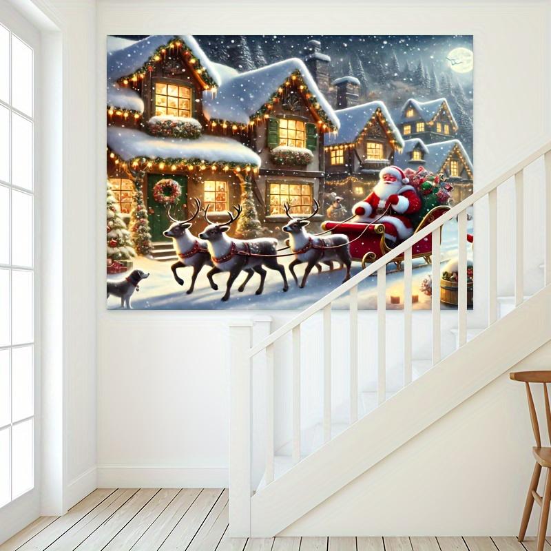 Weihnachtsmannschlitten und Schneestadt Fotohintergrund perfekter Schießhintergrund im Weihnachtsthema und Feiertagsdekoration