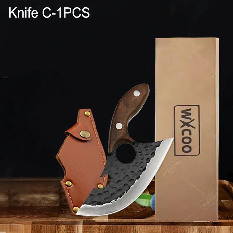 Multifunctional Butcher Knife with Sheath Kitchen Boning Knife Meat Cleaver BBQ Cutter Stainless Steel Hand-forged Chef Knife