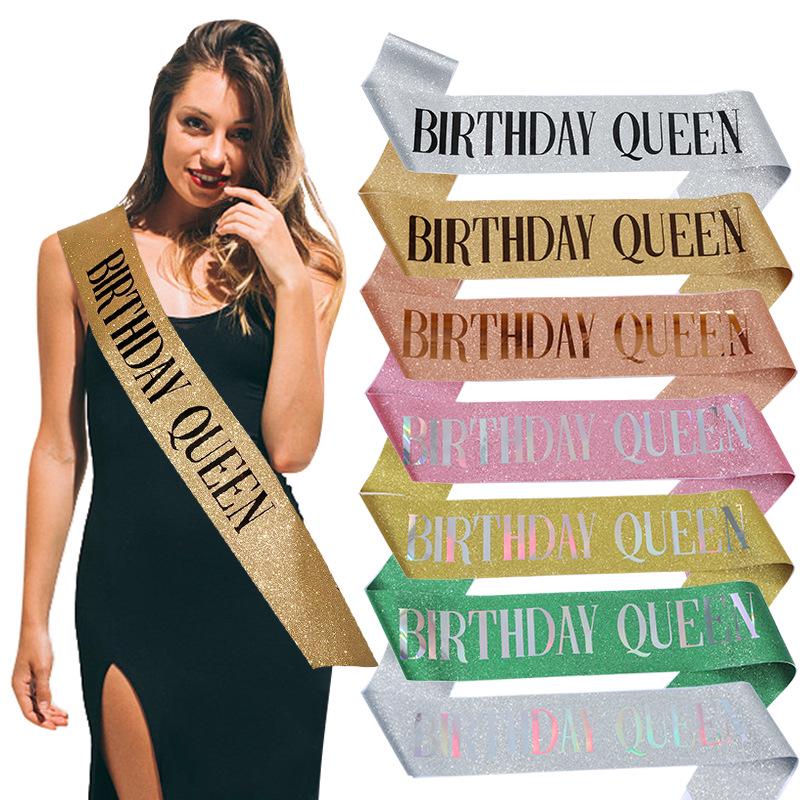 European & American Fashion Glitter Birthday Sash - Birthday Queen/Girl Ribbon