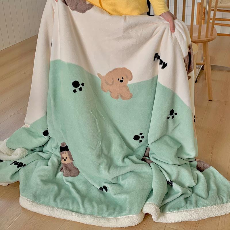 Double-Layer Cartoon Puppy Fleece Blanket Thick Warm Faux Lambs Wool Throw Blankets for Sofa Bed Autumn Winter Soft Plush Plaid