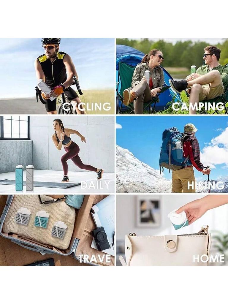 620ml Foldableable Water Bottle Cup with Straw Lid, Leak-Proof Bpa, Free Silicone Foldableable Water Bottle, Suitable for Travel, Gym, Camping, Sports