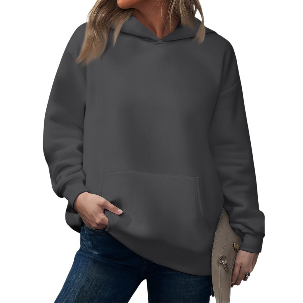 Fashionable Women's Hooded Sweatshirt Casual Pocket Top Loose Pullover