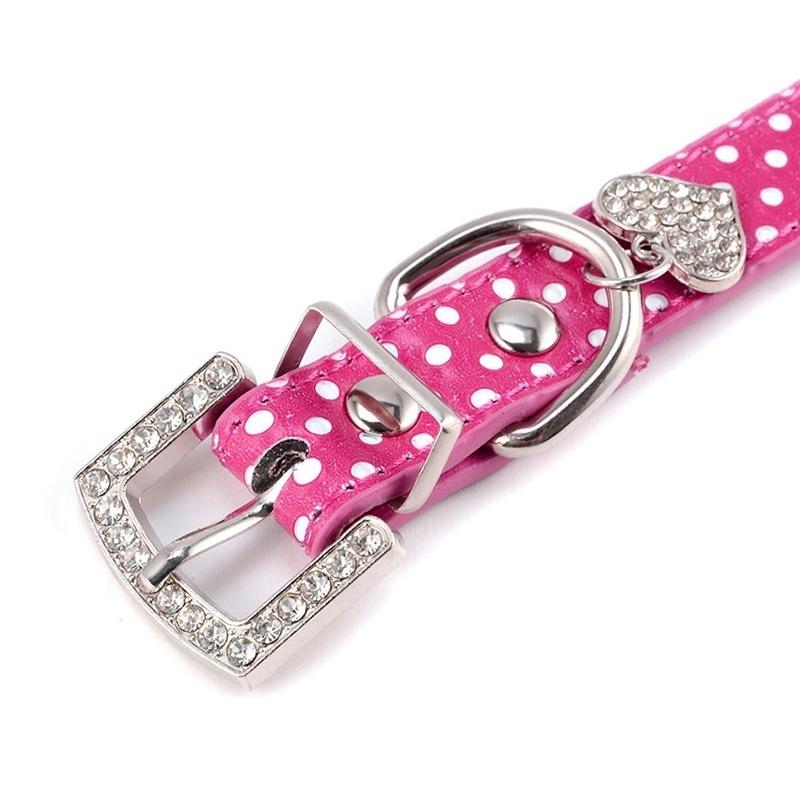 PU Leather Dog Collars Diamante Collar Pet Bling Puppy Small Medium Large Spotty