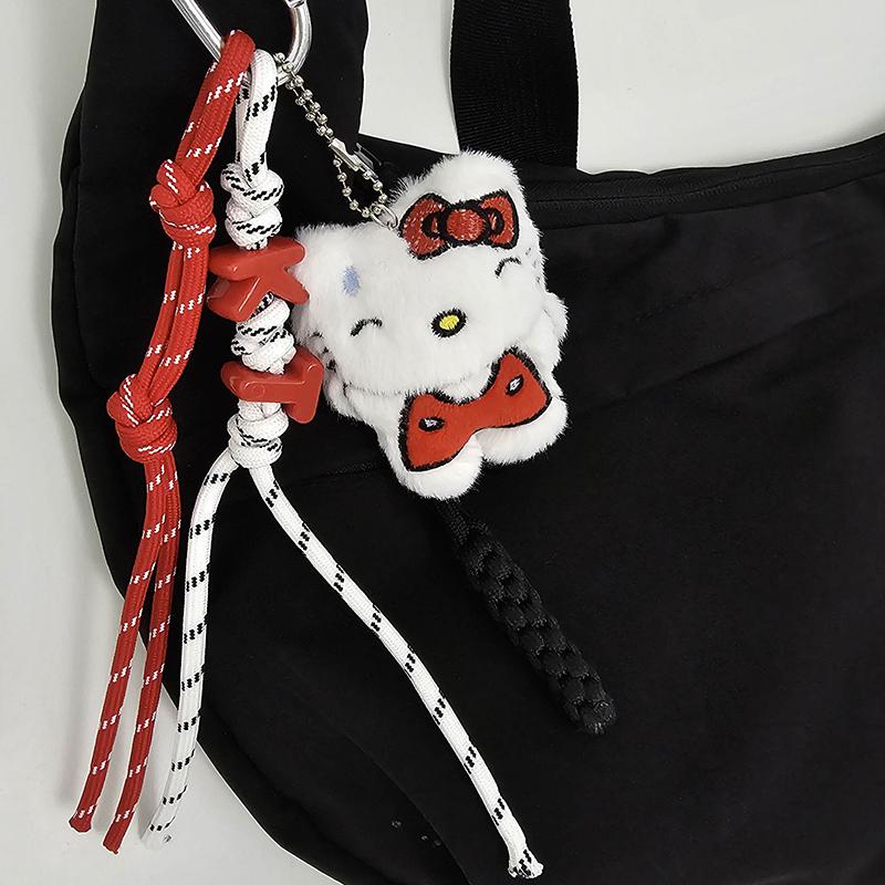 Cute Kt Cat Plush Keychain Creative Cartoon Stuffed Doll Woven Rope Keyring Bag Pendant Schoolbag Hanging Decoration Couple Gift
