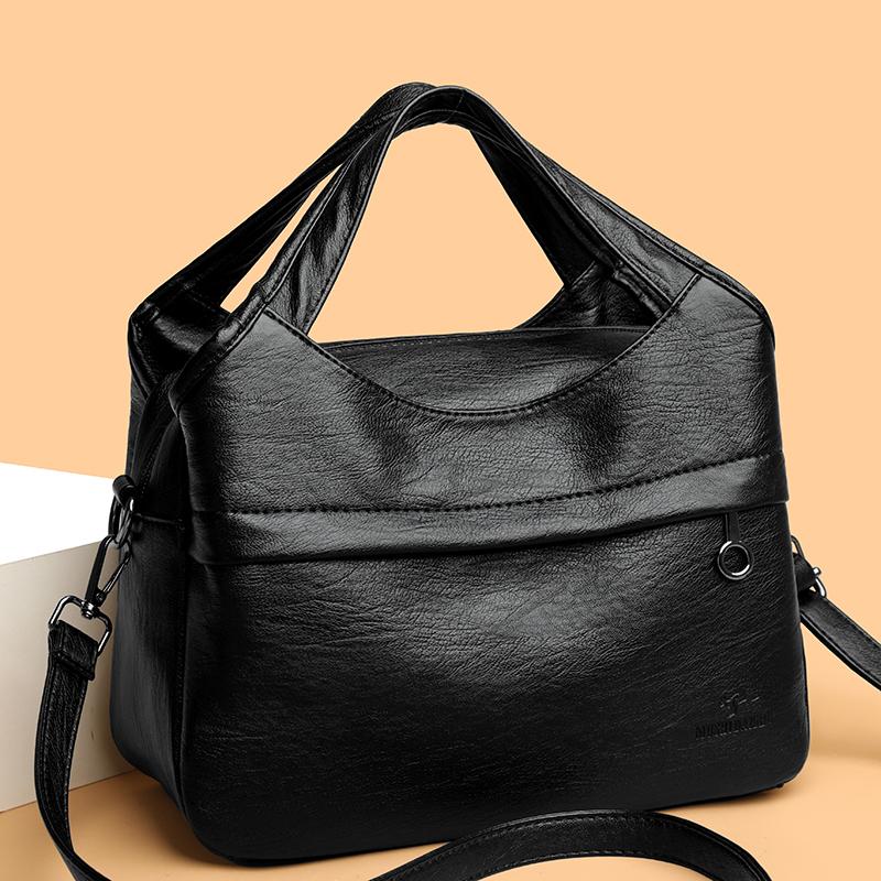 Retro Large Capacity Shoulder Bag Solid Color Messenger Bag PU Commuter Bag