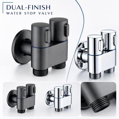 Brass Dual Outlet Water Tap Valve Connector with 1/2 Inch Threaded Inlet and Outlet for Washing Machine and Water Heater Installation