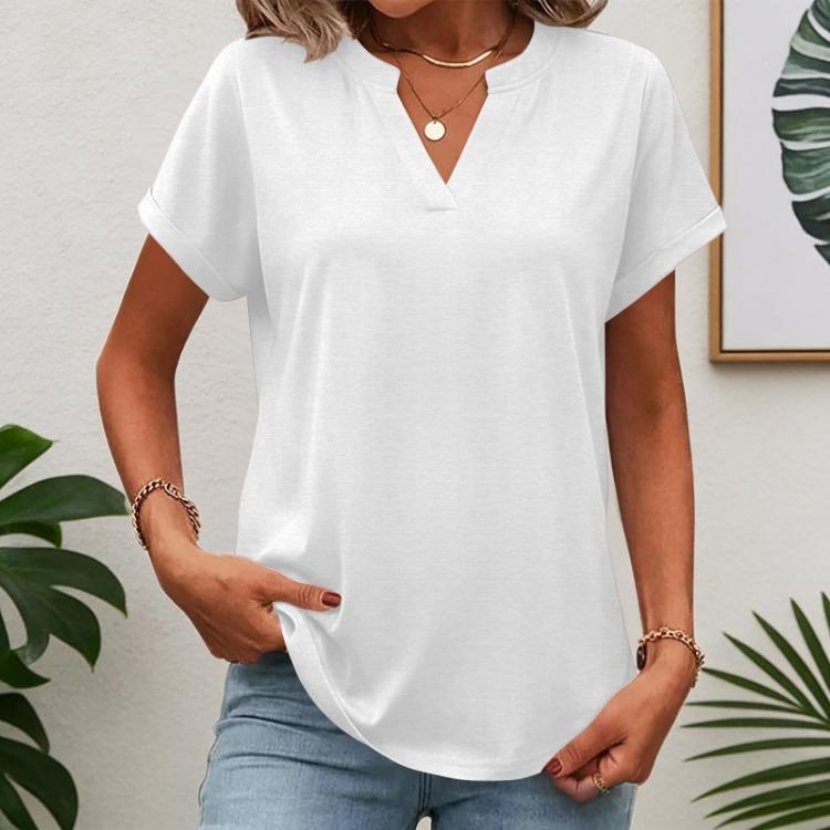 Women Summer V Neck Short Sleeve Tunic Tops Business Work Blouses Tee Shirts