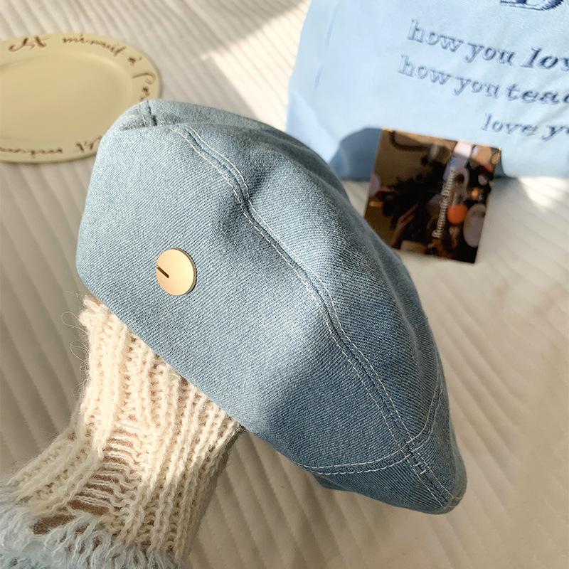 Women Retro Denim Berets Hat JK Korean Solid Color Newsboy Beret For Lady Girl Outdoor Sunshade Octagonal Painter Artist Hats