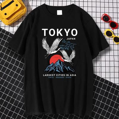 Vintage übergroße Unisex-T-Shirts, kurzärmelige, lässige Grafik-T-Shirts, Tokyo Nagasaki Kyoto, Drucke, modisches T-Shirt, Unisex