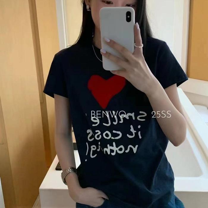 

2025 New Letter Love Pattern Short Sleeve T-Shirt Women s Print Crew Neck Front Shoulder Casual Versatile Skinny Top Trend 3XL