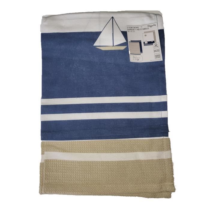 Torchons - Bateau Regate - Lot De 2 - 50 X 70 Cm - Coton - Absorbant