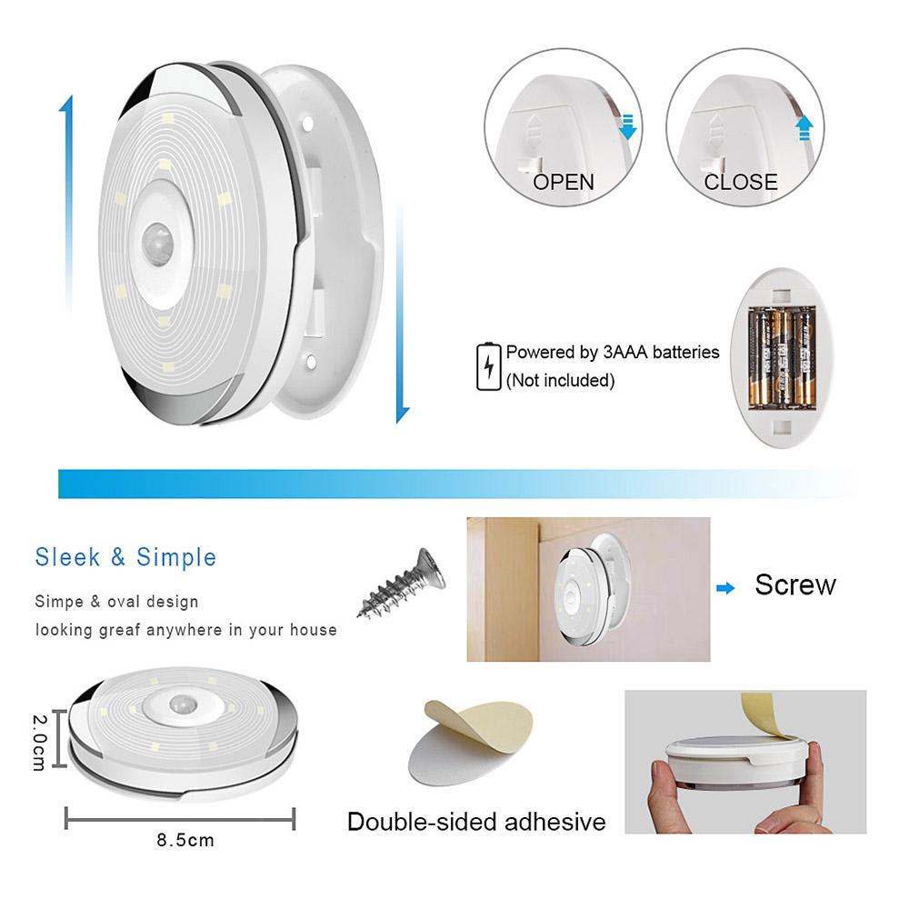 PIR Motion Sensor Under Cabinet LED Kitchen Lights Battery Night Lamp Stairs/Closet/Wardrobe Lighting LED Puck Lights Warm White