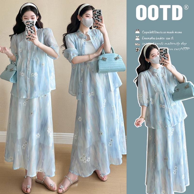 

Fairy-Like Maternity Two-Piece Dress Set: 2026 Summer Chinese National Style, Slim-Fit & Fashionable Large