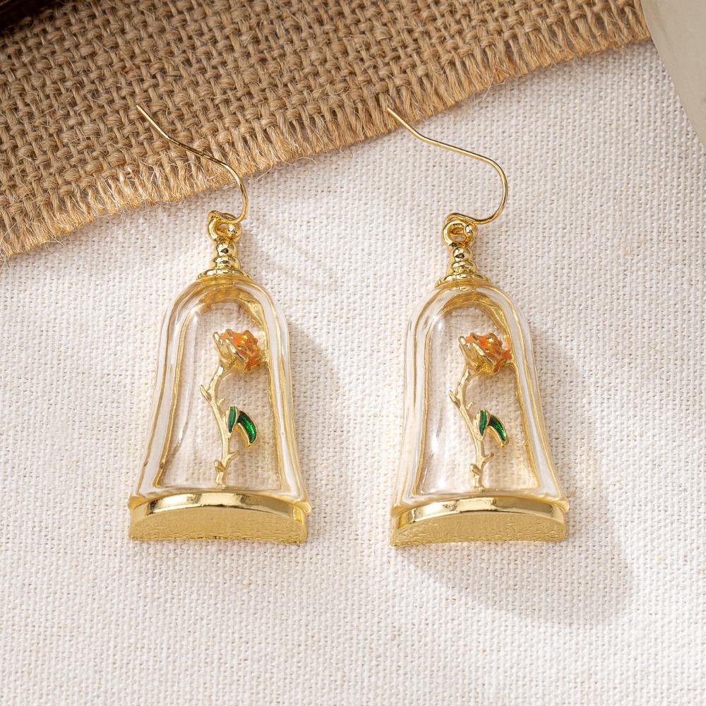 Romantic Flower Rose Earrings Drip Oil French Style Enamel Rose Earrings Delicate Romantic Retro Flower Jewelry Party оранжевый