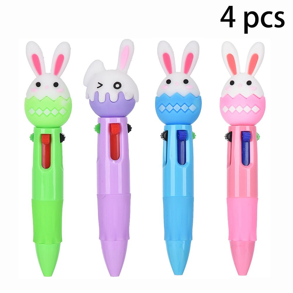 Mini Press Solid Color Four Color Pen Creative High Beauty Student Stationery Easter Cute Press Four Color Account Pen