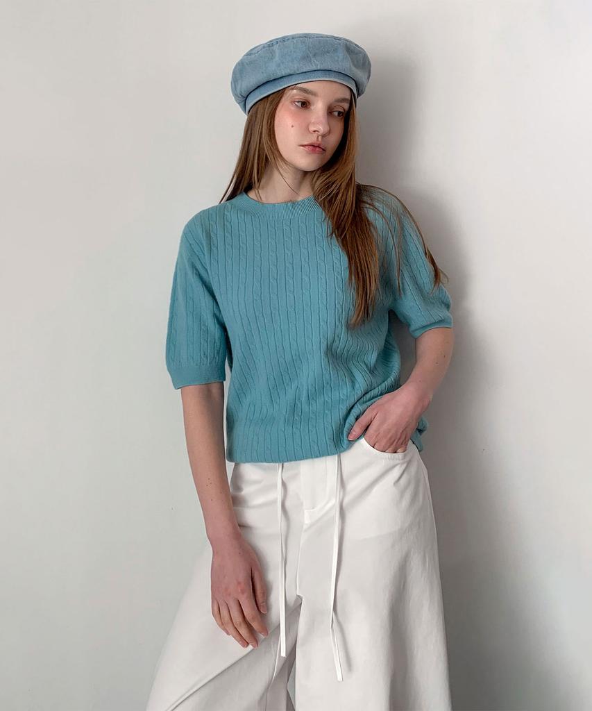 Baseukala Cable Round Short Sleeve Knit (5Colors)