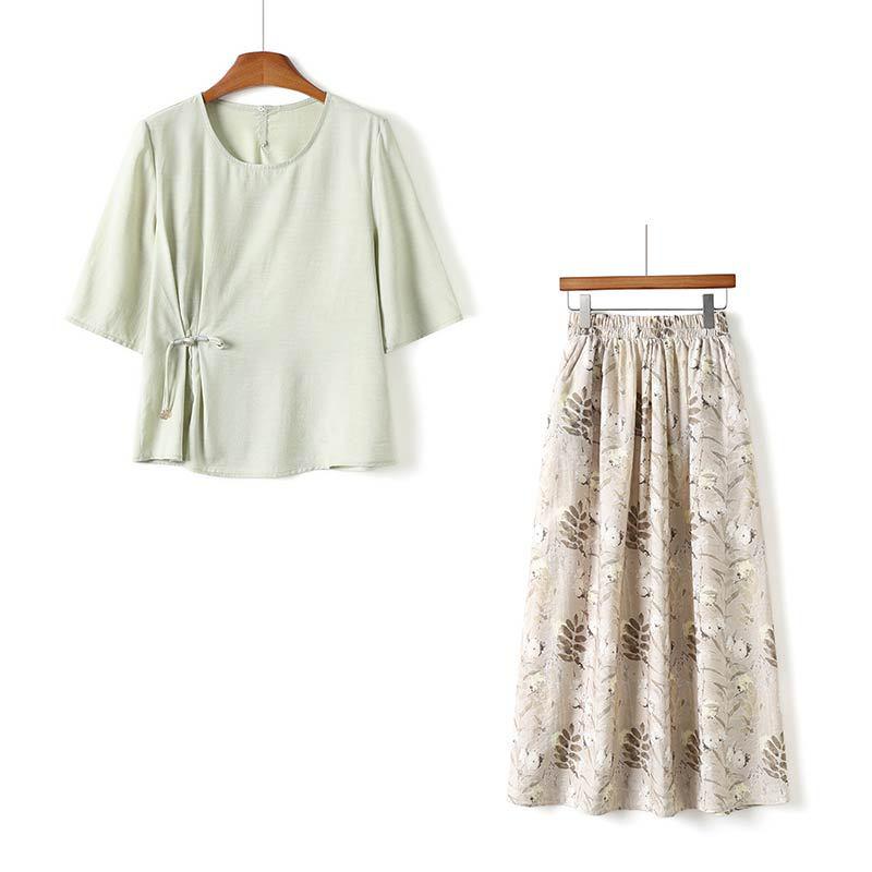 Summer 2025 Chiffon Blouse Two-Piece Set for Middle-Aged and Elderly Women