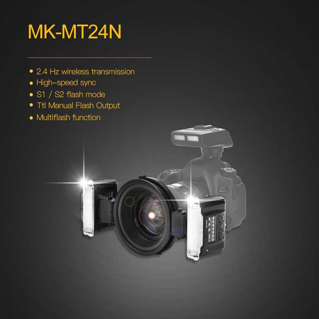 Meike MK MT24 Trådløs Dual Flash Speedlite Udløser Makrofotografering til Nikon Kamera