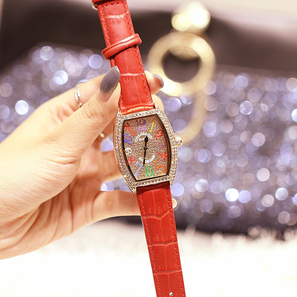 Same Fashion Retro Women'S Watch, Wine Barrel Type Diamond-Encrusted Digital Belt Waterproof Watch