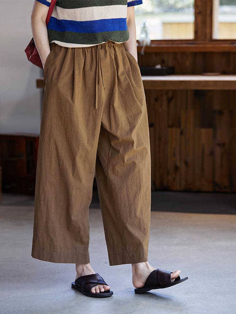 

Women s Slimming Elastic Waist Cropped Wide-Leg Pants in Dark Brown Cotton Style Large темно-коричневого кольору