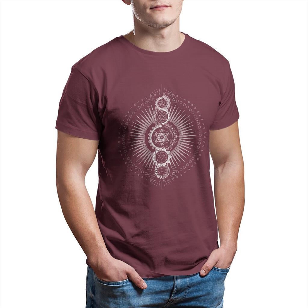 Sacred Geometry Metatron's Cube White Transcendence Flower of Life 100% Cotton Printed Clothes Plus Size T-Shirt for Men