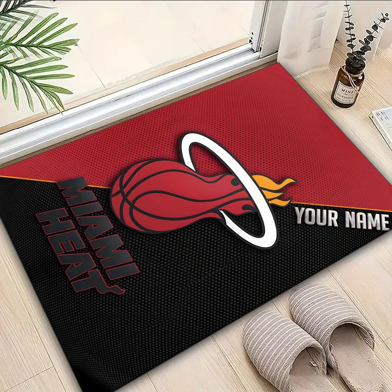 Custom Name Rug Miami-Heat Basketball Art Area Rug Suitable for Indoor And Outdoor,Carpets for Homes, Offices,Living Rooms,Home Decor,Christmas Gift