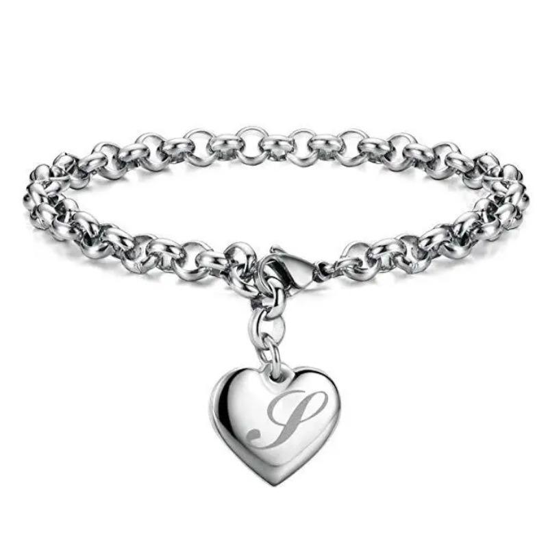 925 Sterlingsilber edles Herz 26 Buchstaben Kettenarmbänder für Frauen Mode Party Hochzeit Schmuck Geschenke