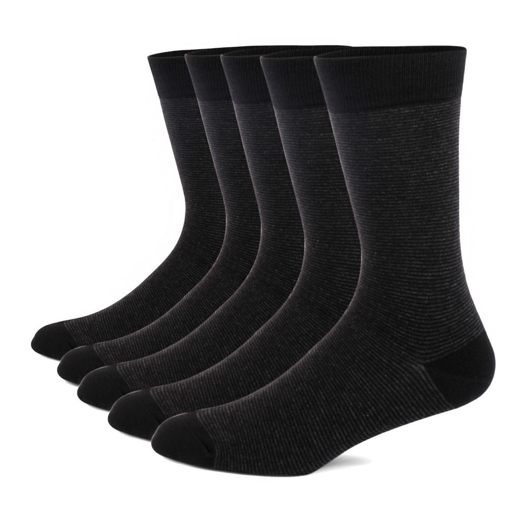 5 Pairs Mens Dress Socks Stripe Plus Size High Quality Combed Cotton Crew Socks Black Cool Breathable Casual Socks for Men