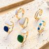 Retro Geometric Enamel Ring with Zircon, European & American Style, Open Design for Trendy Index Finger
