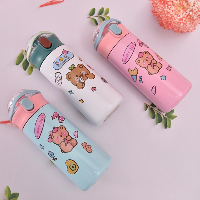 Internet Celebrity High Value Stainless Steel Cartoon Thermos Cup Carrying Ring Portable Outdoor Cup Children Bounce Cover Carter Cup