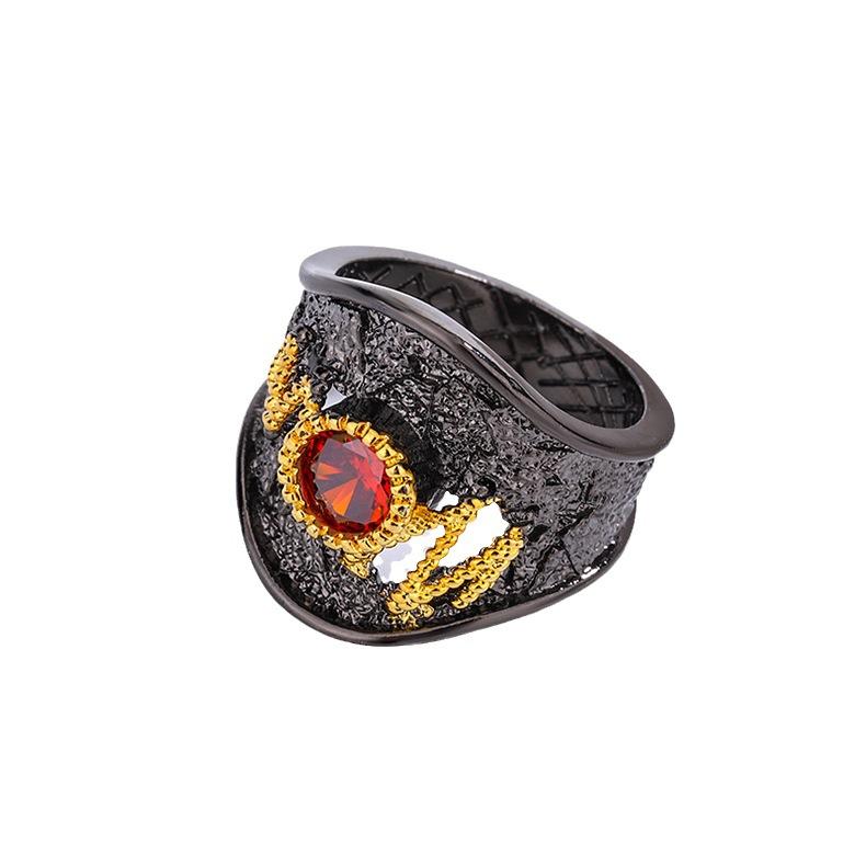 Style Black Retro Red Sun Ring Gold Plated Ring Trendy Versatile Jewelry